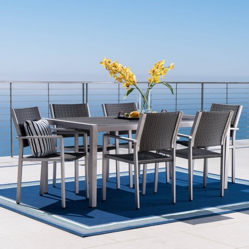 Cape Coral 7pc Aluminum Wicker Outdoor Patio Dining Set Silver Gray Christopher Knight Home Target