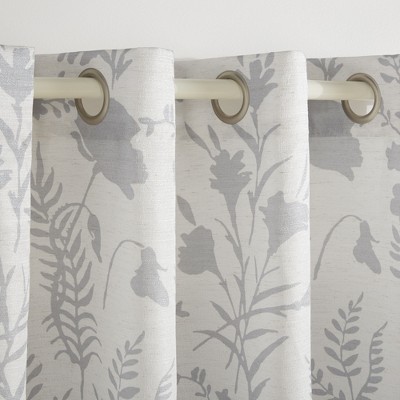 Gray and White Floral Light Filtering Grommet Curtain Panels