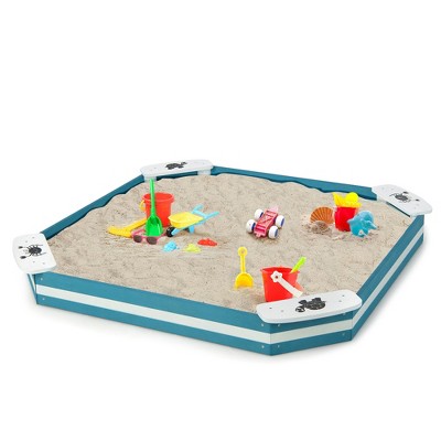 Costway Outdoor Wooden Sandbox With Animal Patterns Seats Backyard ...