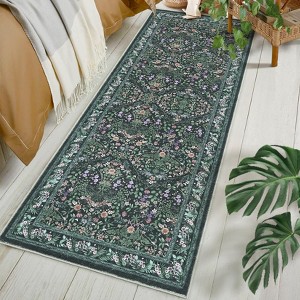 Washable Folding Floral Print Area Rug with Non-Slip Backing for Living Room or Bedroom - 1 of 4
