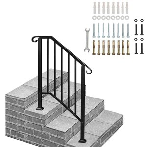 Racxily Outdoor Stair Handrail for 1 to 4 Steps Black Carbon, Steel Transitional Hand Rail Kit, Seniors Entryway Step Support - 1 of 4