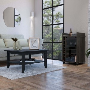 Cabrillo 4-Shelf 2-Piece Living Room Set: Black & Espresso Coffee Table and Bar Cabinet with 6 Bottle Capacity - 1 of 4