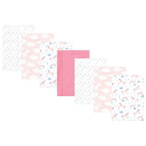 Hudson Baby Infant Girl Cotton Flannel Burp Cloths, Unicorns Rainbows 7 Pack, One Size - 1 of 4