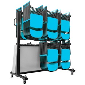 Emma and Oliver Heavy Duty Folding Table and Chairs Mobile Cart with Locking Wheels and Included Outdoor Cover and Bungee Cords, Black - 1 of 4