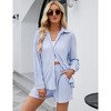 Women Pleated 2 Piece Outfits for Women Long Sleeve Button Down Shirt Wide Leg Pants Sets Casual Loungewear - 3 of 4