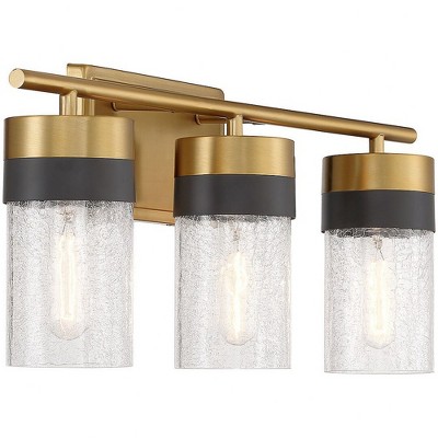 Warm Brass and Black 3-Light Crackled Glass Vanity Light