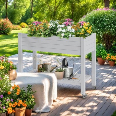 Maggift Planters, Garden Flower Pot Box with Wheels, Switchable Drainage Holes, Terrace Gardening Raised Flower Beds, White, 48"*24"*33"
