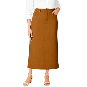 Jessica London Women's Plus Size Classic Cotton Denim Midi Skirt - 1 of 4