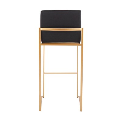 Fuji High Back Gold Steel and Black Faux Leather Bar Stools