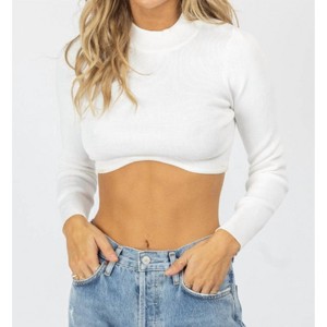 Women's UNDERBUST MOCK NECK CROP TOP - OLIVACEOUS - 1 of 4