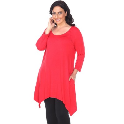 Women's Plus Size 3/4 Sleeve Makayla Tunic Top with Pockets - White Mark