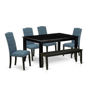 HomeStock 6-Piece Rectangle Black Finish Solid Wood Top Dining Table with 1 Bench, 4 Chairs - 1 of 4