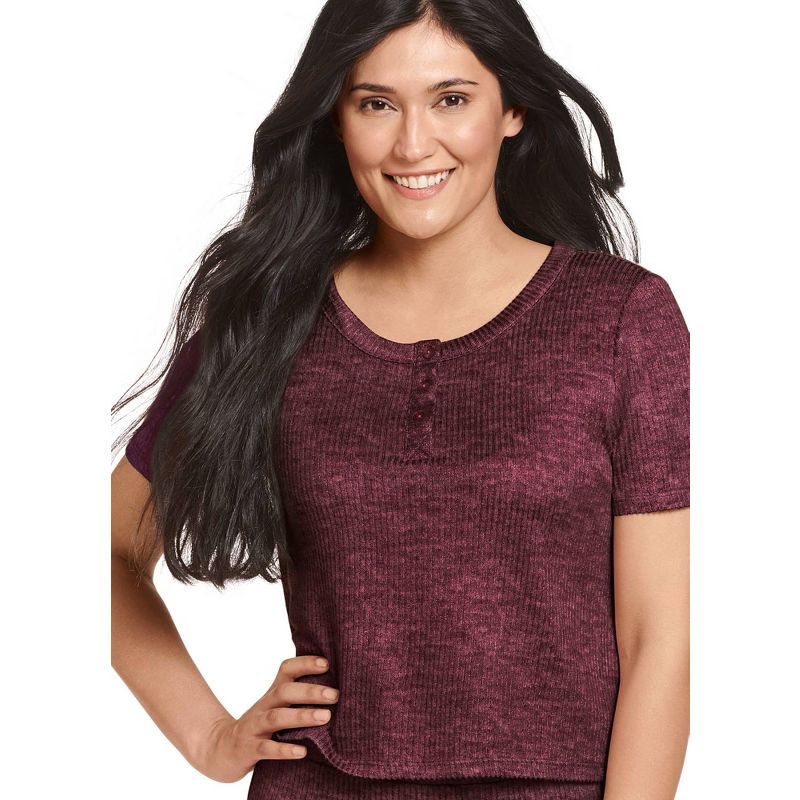 Jockey Women's Luxe Lounge Brushed Ribbed Cropped Henley, 1 of 3