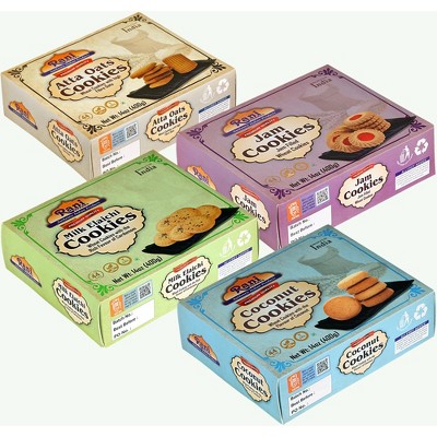 Cookies Variety (Atta Oats, Jam, Milk Elaichi, Coconut) - 14oz (400g) Pack of 4 - Rani Brand Authentic Indian Products