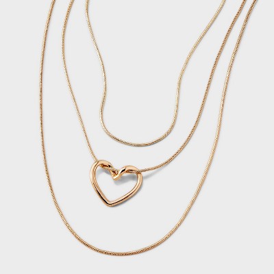 Valentine's Day Snake Multi-Strand Chain with Floating Heart Necklace - Universal Thread™ Gold: Lobster Claw Clasp, 18" Length