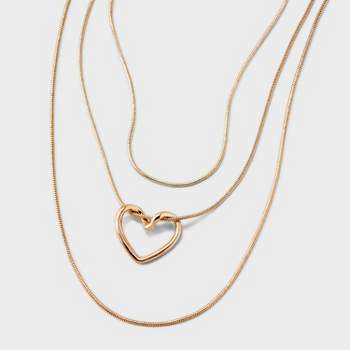 Snake Multi-Strand Chain with Floating Heart Necklace - Universal Thread™ Gold