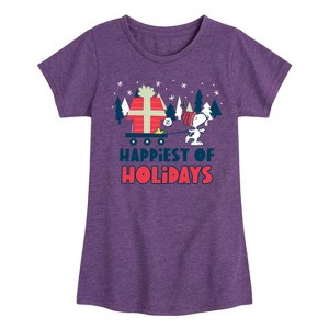 Girls' - Peanuts - Holiday Cheer Fitted Short Sleeve Graphic T-Shirt - 1 of 4