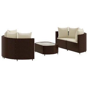 vidaXL Patio Sofa Set with Cushions Lounge Setting Outdoor 5 Piece Poly Rattan - Brown and Cream - 1 of 4