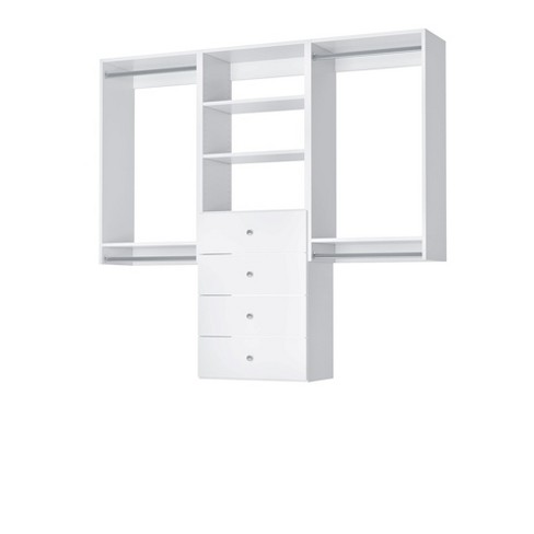Deluxe Tower Closet Storage Wall Mounted Wardrobe Organizer Kit System with  Shelves and Drawers, White