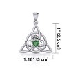 Slickblue Triquetra Claddagh Silver Pendant with Emerald Heart Gemstone, 1.18” Pendant and 18” Chain - 2 of 4