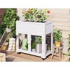 Outdoor Patio Fir Wood Mini Cold Frame,Polycarbonate Door Wooden Compact Garden Greenhouse with Wheels,Wooden Raised Bed with Liner-Coolbibila - 2 of 4