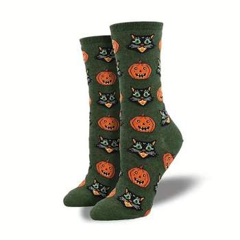 Cats and Pumpkins (Women's Sizes Adult Medium) - Green from the Sock Panda