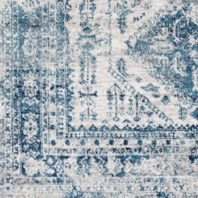 Blue and White Synthetic Vintage Runner Rug, 2'7" x 7'3"