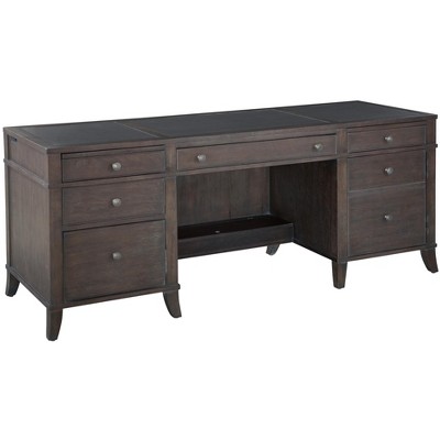 Traditional Executive Desk in Gray-Brown with Leather Top