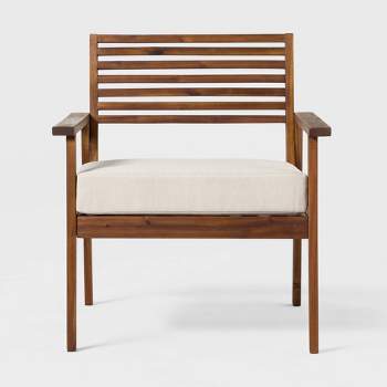 Saracina Home Mid-Century Modern Slatted Outdoor Acacia Arm Chair 
