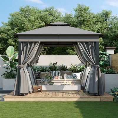 Whisen 10x12 Outdoor Gazebo Tent with Double Roofs, Patio Gazebo with Mosquito Netting and Privacy Screens