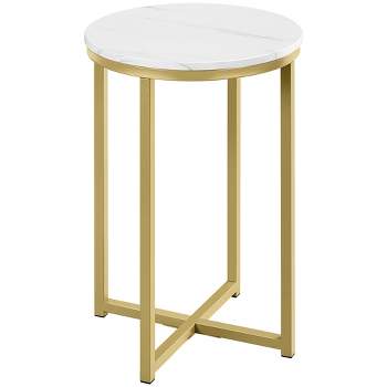 Yaheetech X-Based Faux Marble Side Table, Round Tabletop, Sturdy Metal Legs