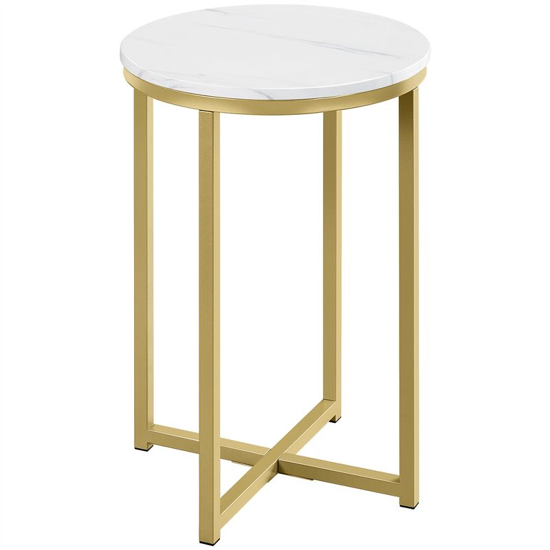 Yaheetech X-Based Faux Marble Side Table, Round Tabletop, Sturdy Metal Legs, 1 of 9