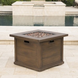 24-Inch Square Outdoor MgO Fire Pit With Built-In Propane Tank Storage - 40,000 BTU, Brown Wood Pattern - 1 of 4