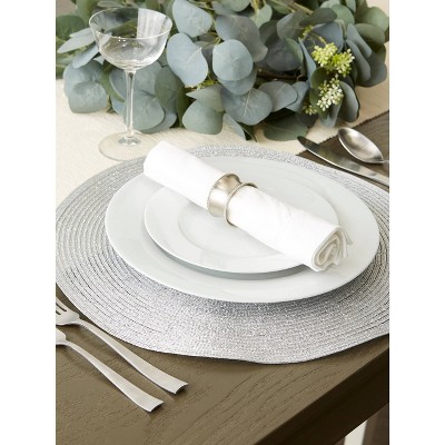 Set of 4 Metallic Silver Round Woven Placemats