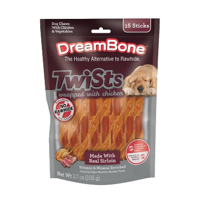 DreamBone Twist Dog Treat Stick Sirloin Wrap with Pork, Chicken, Vegetable & Beef Flavor - 3.7oz/15ct