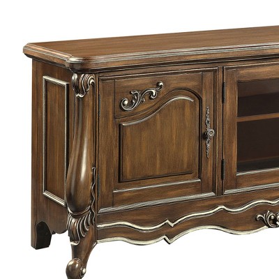 75" Antique Oak Finish TV Stand with Cabinet