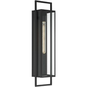 Possini Euro Design Jericho 28" High Modern Outdoor Wall Light Fixture Mount Porch House Edison Bulb Textured Black Finish Metal Clear Glass Shade - 1 of 4