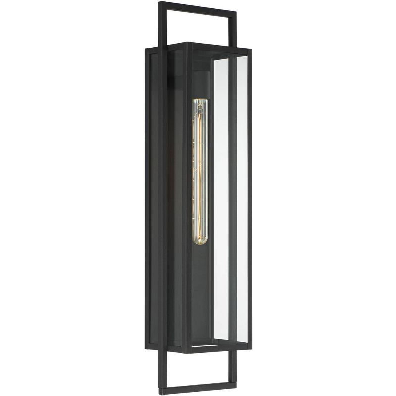 Possini Euro Design Jericho 28" High Modern Outdoor Wall Light Fixture Mount Porch House Edison Bulb Textured Black Finish Metal Clear Glass Shade, 1 of 11