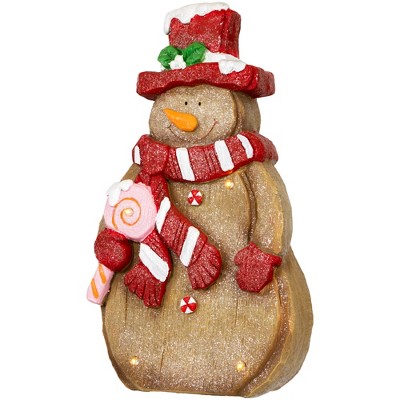 Festive LED Lighted Gingerbread Snowman Figurine with Red Mittens