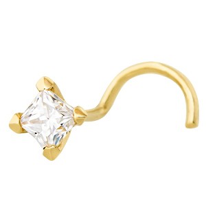 Jewelry Avalanche V-Prong Set Princess Cut Moissanite Nose Screw Nose Stud, Solid 14K Gold, 22G - 1 of 4
