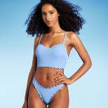 Women's Lightly Lined Longline Ribbed Bikini Top - Shade & Shore™ Light Blue