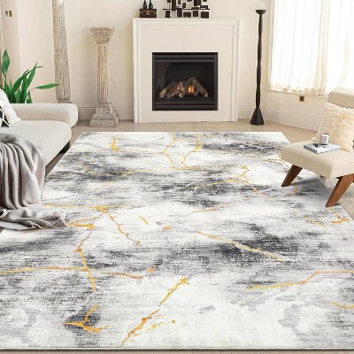 Washable Runner Rug, Non-Slip Modern Kitchen Carpet, Abstract Low Pile Stain Resistant Indoor Rug for Bedroom Hallway Laundry