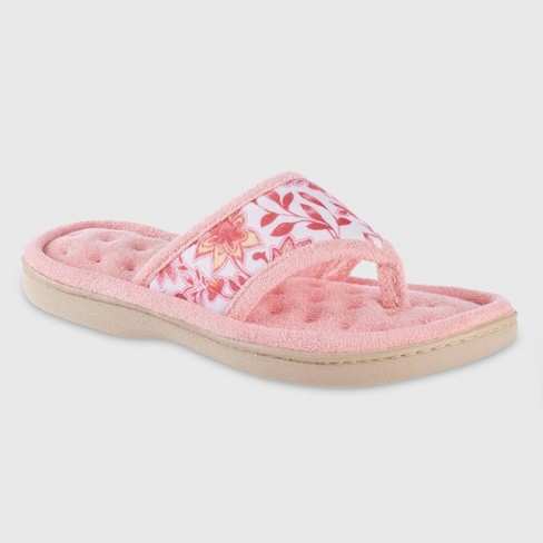 Isotoner Women's Georgie Embroidered Thong Slippers - Vibrant Pink S