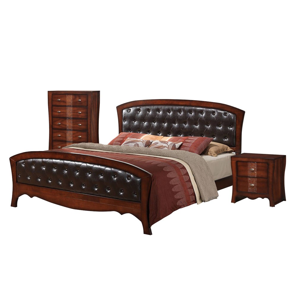 3pc King Jansen Panel Bedroom Set Espresso Brown Picket