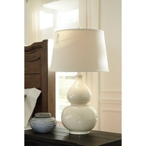 Saffi Ceramic Table Lamp Cream Double Gourd Base Glazed Finish Signature Design by Ashley
