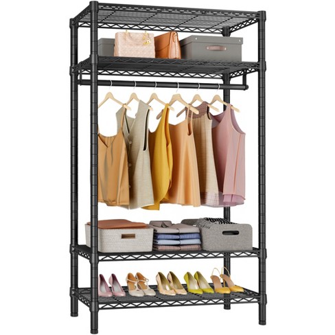 Clothing Rack, Clothes Rack with 3 Wood Shelves, Freestanding Clothing  Rack, Easy to Assemble Garment Rack, Standing Metal Sturdy Clothing Rack, Small  Space Storage Solution, White 