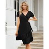 Women's Wrap V Neck 3/4 Sleeve Dress Floral Summer Casual Ruffle Side Split Flowy High Waist Midi Dress with Belt Party Dresses - 2 of 4