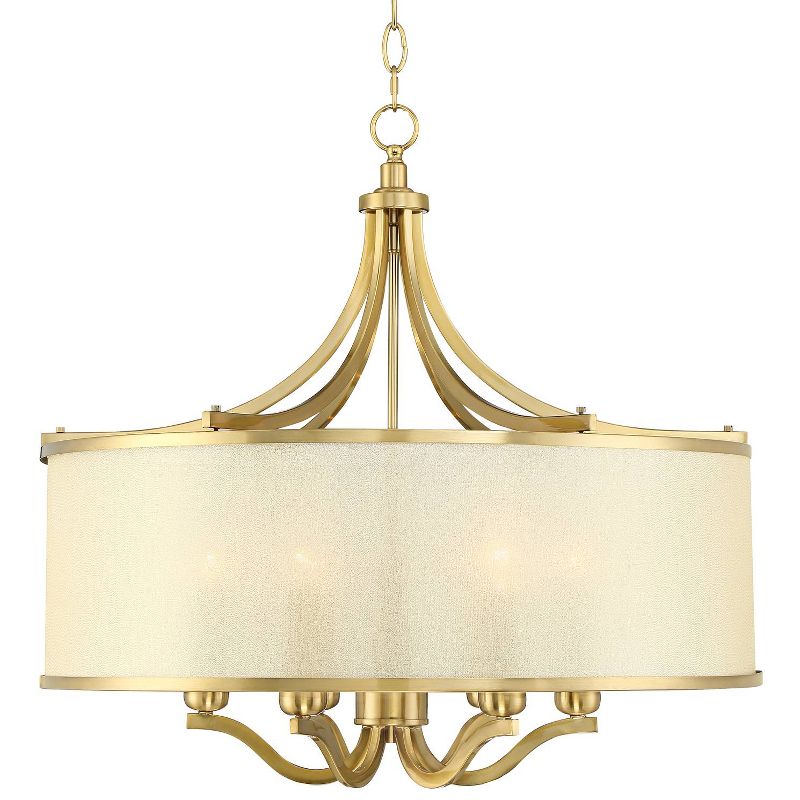 Possini Euro Design Sydney Warm Brass Drum Chandelier 25" Wide Modern Clear Gold Organza Shade 6-Light Fixture for Dining Room House Kitchen Island, 1 of 10