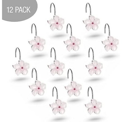 Vanda White and Pink Floral Resin Shower Curtain Hooks Set