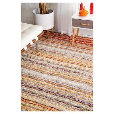 Handmade Red Stripe Shag Area Rug, 8' x 10', Easy Care Synthetic